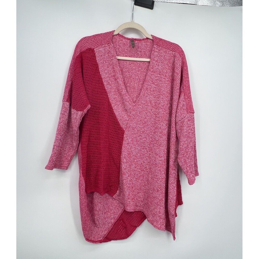 XCVI Sweater Pullover Womens Sz 1XL Crochet Asymmetrical Boho Oversized  Pink